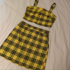 Yellow Plaid Two-Piece Skirt Set